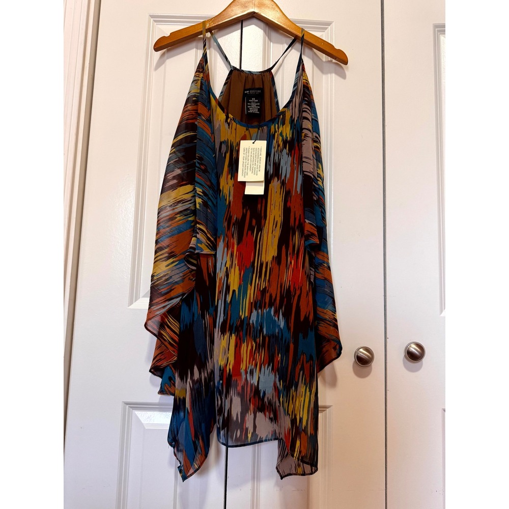 MM Couture by Miss Me Abstract Print Halter Top Handkerchief Hem Draped NWT XS